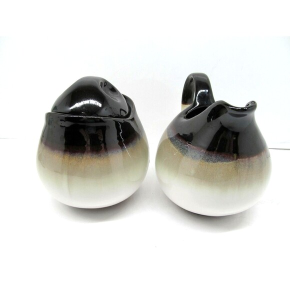 Sango Nova Black Lidded Sugar Dish & Creamer Set - Picture 2 of 7